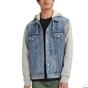 Levi's Vintage Fit Trucker Jacket Hoodie Denim Gray Sleeves Mens Small